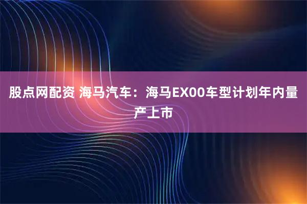 股点网配资 海马汽车：海马EX00车型计划年内量产上市