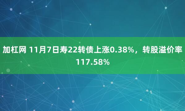 加杠网 11月7日寿22转债上涨0.38%，转股溢价率117.58%